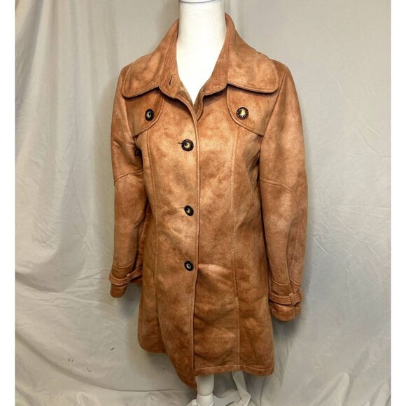 Montaco Faux Suede Button Up Collared Womens Jacket Designer Light Brown - Picture 2 of 10